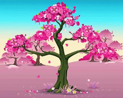 Pink Almond Tree Diamond Painting