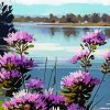 Purple Flowers And Lake Diamond Painting