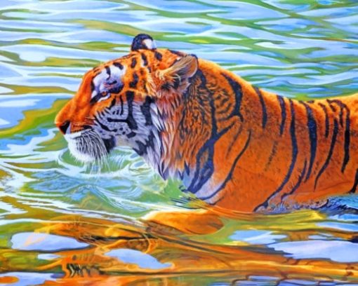 Tiger In Water Diamond Painting