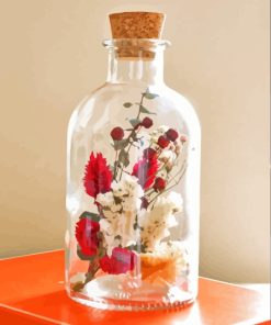 White And Red Flowers Inside A Bottle Diamond Painting