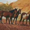 Wild Brown Horses Diamond Painting