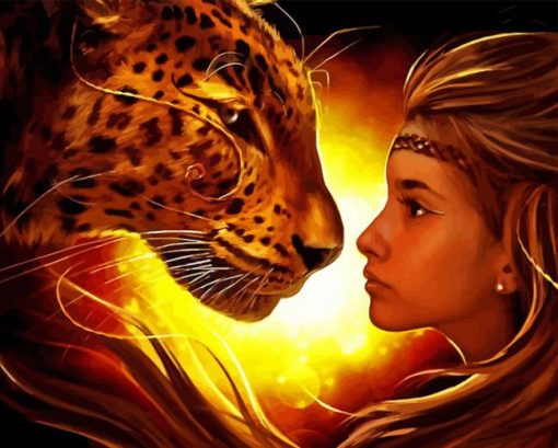 Woman And Jaguar Diamond Painting