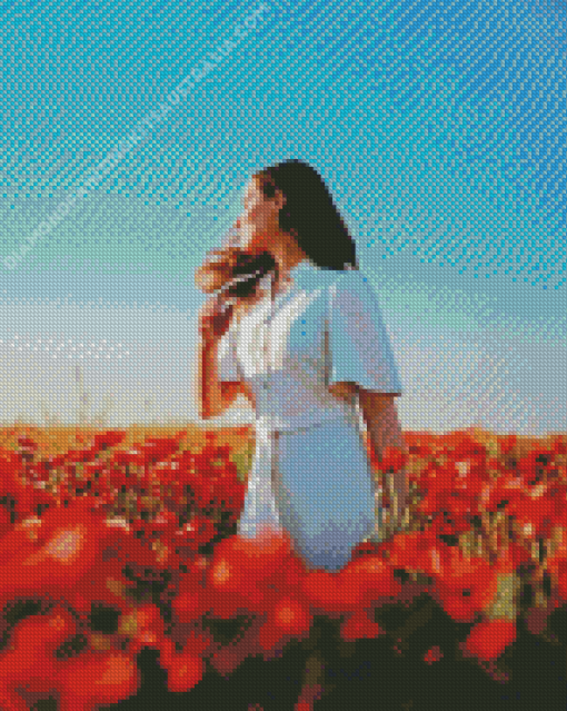 Woman In Field Flower Diamond Painting