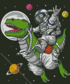 Astronaut Riding Dinosaur Diamond Painting