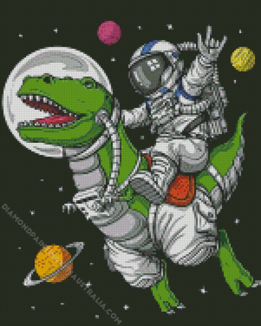 Astronaut Riding Dinosaur Diamond Painting