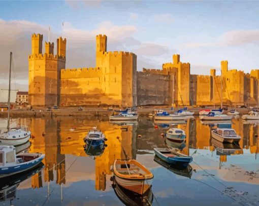 Caernarfon Castle At Sunset Diamond Painting