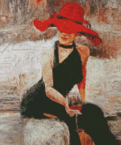 Lady With Red Hat Diamond Painting