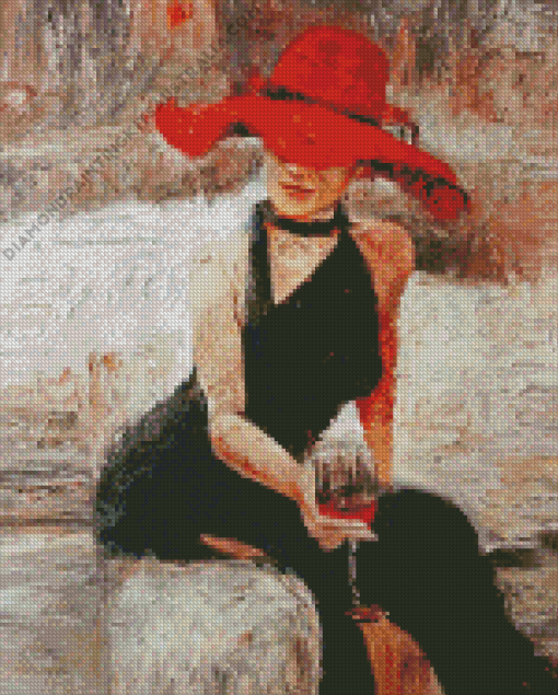 Lady With Red Hat Diamond Painting