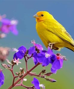 Yellow Canary With Flowers Diamond Painting