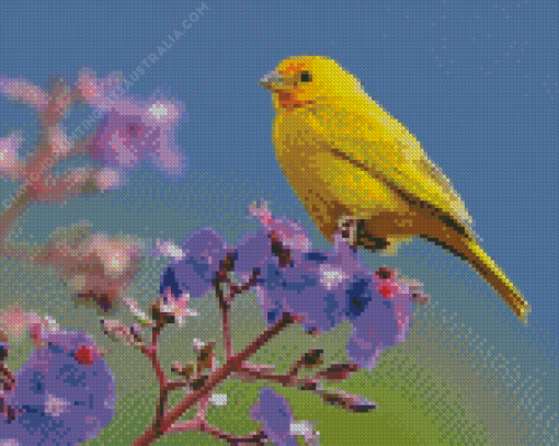 Yellow Canary With Flowers Diamond Painting