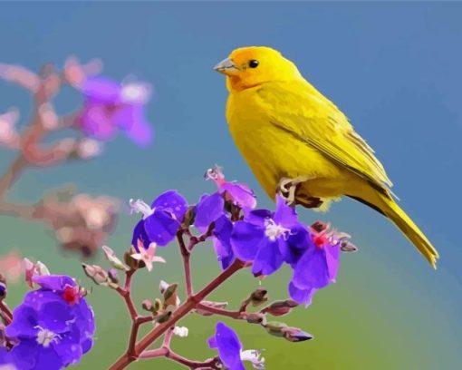 Yellow Canary With Flowers Diamond Painting