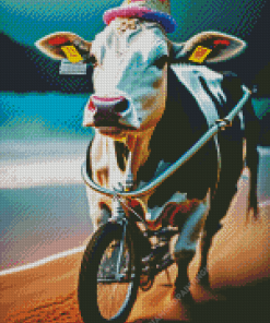 Beach Cow On Bike Diamond Painting