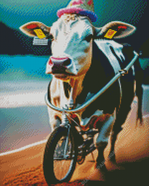 Beach Cow On Bike Diamond Painting