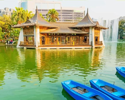 Blue Boats In Taichung Park Diamond Painting