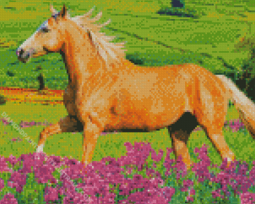 Brown Horse And Flowers Diamond Painting