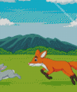 Fox Is Chasing A Rabbit Diamond Painting