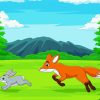 Fox Is Chasing A Rabbit Diamond Painting