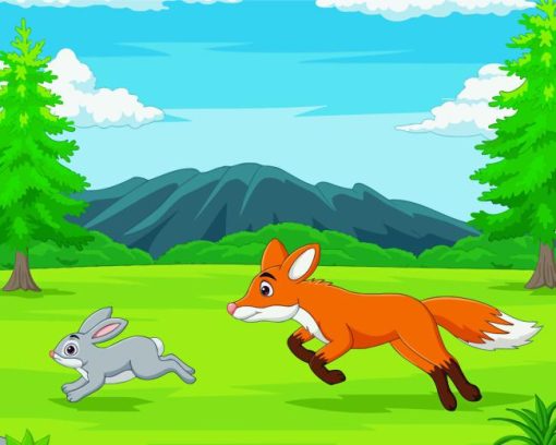 Fox Is Chasing A Rabbit Diamond Painting