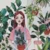 Girl With House Plants Diamond Painting