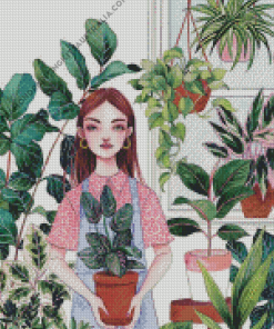 Girl With House Plants Diamond Painting