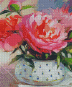 Peach Peonies In A Vase Diamond Painting