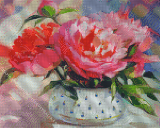 Peach Peonies In A Vase Diamond Painting