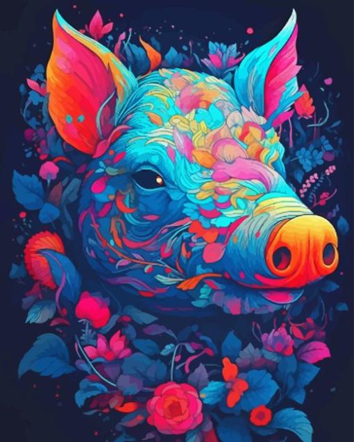 Pink Blue Abstract Pig Diamond Painting