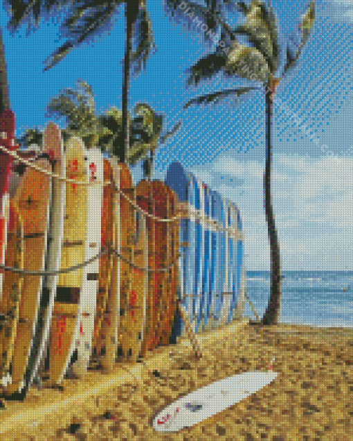 Waikiki Beach Surfboards Diamond Painting