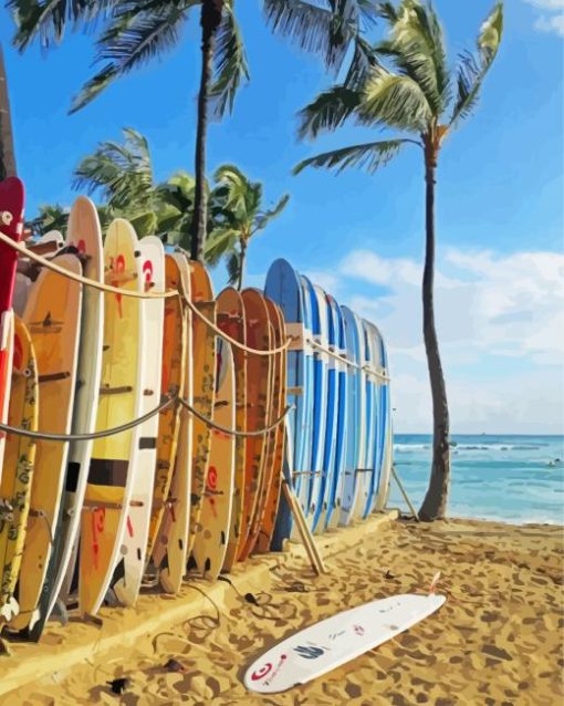 Waikiki Beach Surfboards Diamond Painting