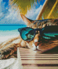 Cat At The Beach Diamond Painting