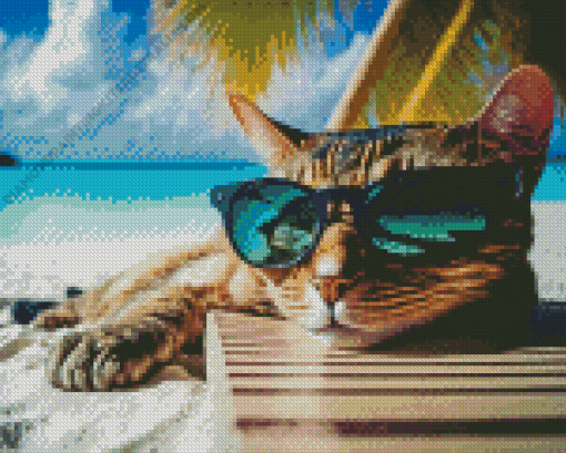 Cat At The Beach Diamond Painting