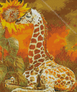 Giraffe and Sunflower Diamond Painting