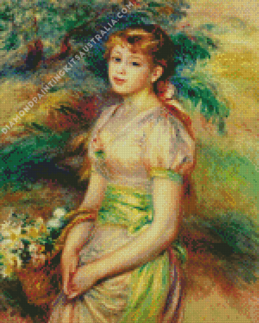 Girl With A Basket Of Flowers Diamond Painting