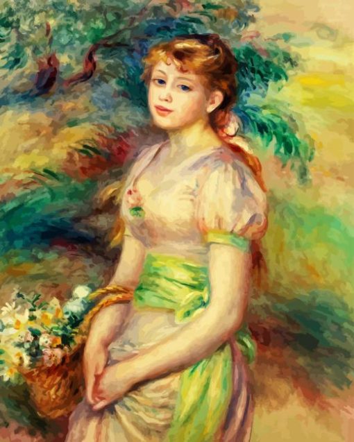 Girl With A Basket Of Flowers Diamond Painting