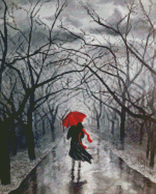 Girl With Red Umbrella Diamond Painting