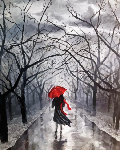 Girl With Red Umbrella Diamond Painting