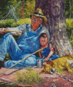 Grandson And Grandpa Fishing Diamond Painting