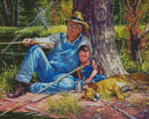 Grandson And Grandpa Fishing Diamond Painting