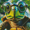Green Turtle With Glasses Diamond Painting