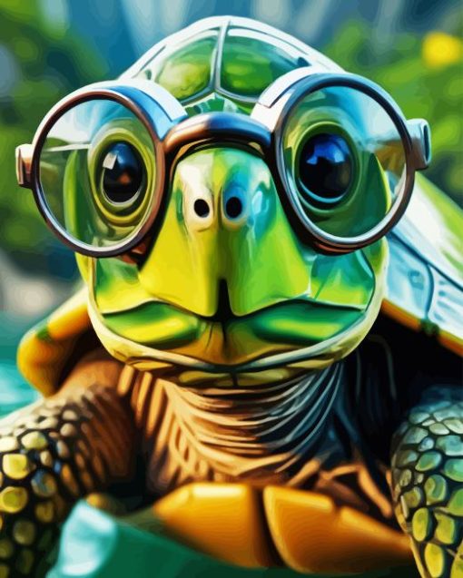 Green Turtle With Glasses Diamond Painting