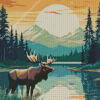 Illustration Moose And Moon Diamond Painting