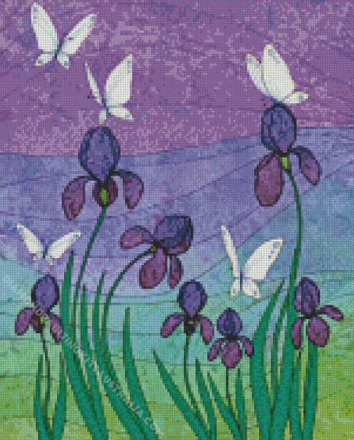 Irises and Butterflies Diamond Painting