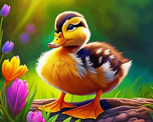 Little Duck And Flowers Diamond Painting