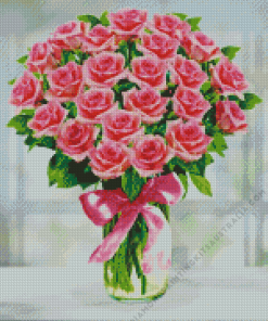 Pink Rose Flower Vase Diamond Painting
