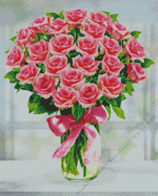 Pink Rose Flower Vase Diamond Painting