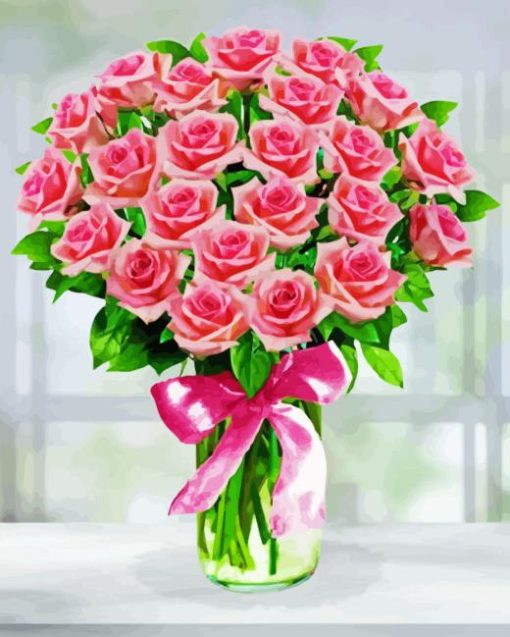 Pink Rose Flower Vase Diamond Painting