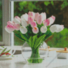 Pink Tulips in Vase Diamond Painting