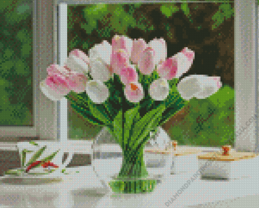 Pink Tulips in Vase Diamond Painting