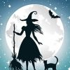 Witch And Cat Silhouette Diamond Painting