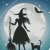 Witch And Cat Silhouette Diamond Painting